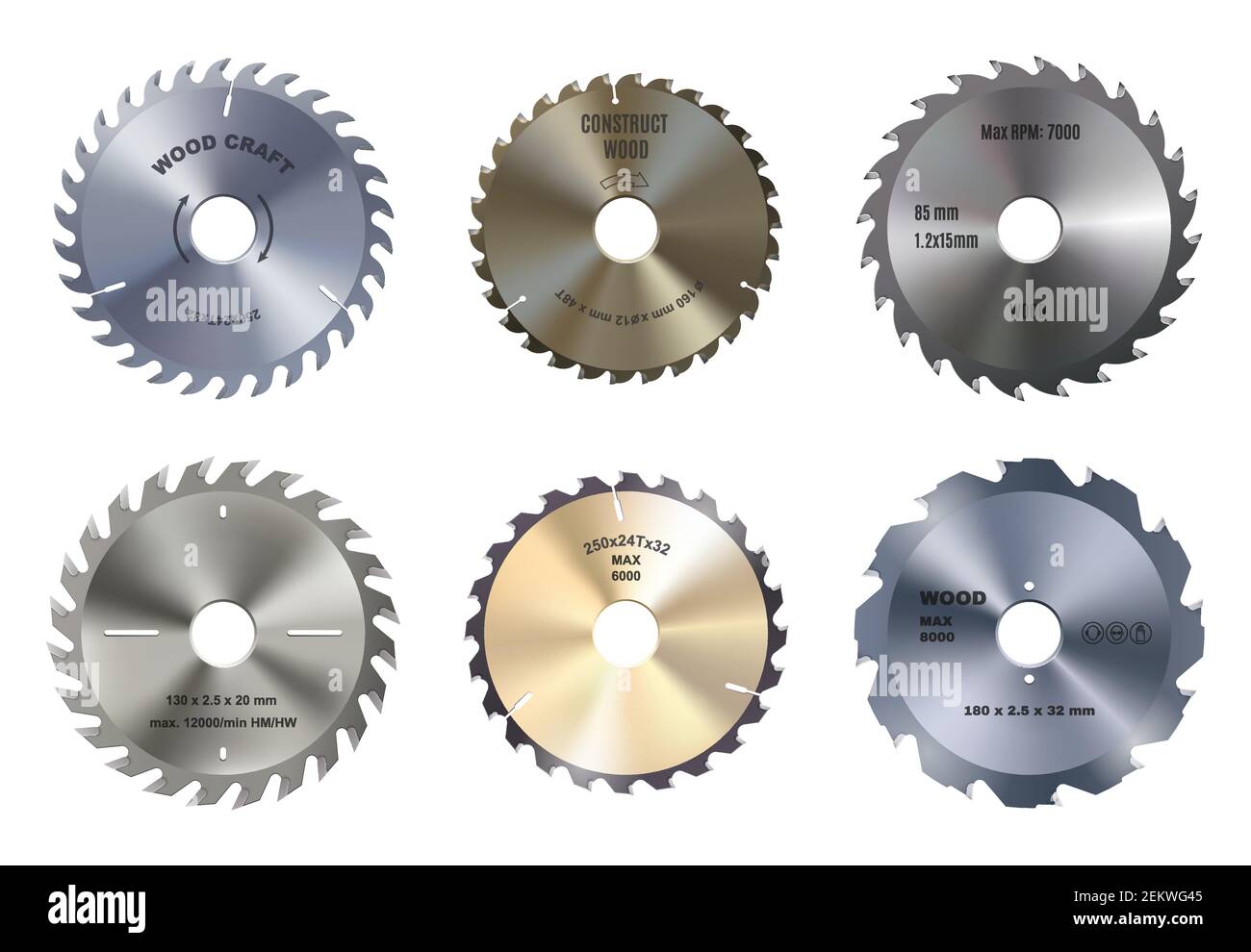 Mechanical Circular Saw Vector Blades Wood Craft And Construction Round Metal Blade Carpentry Tool Variety Of Discs Consisting Of Teeth Stock Vector Image Art Alamy