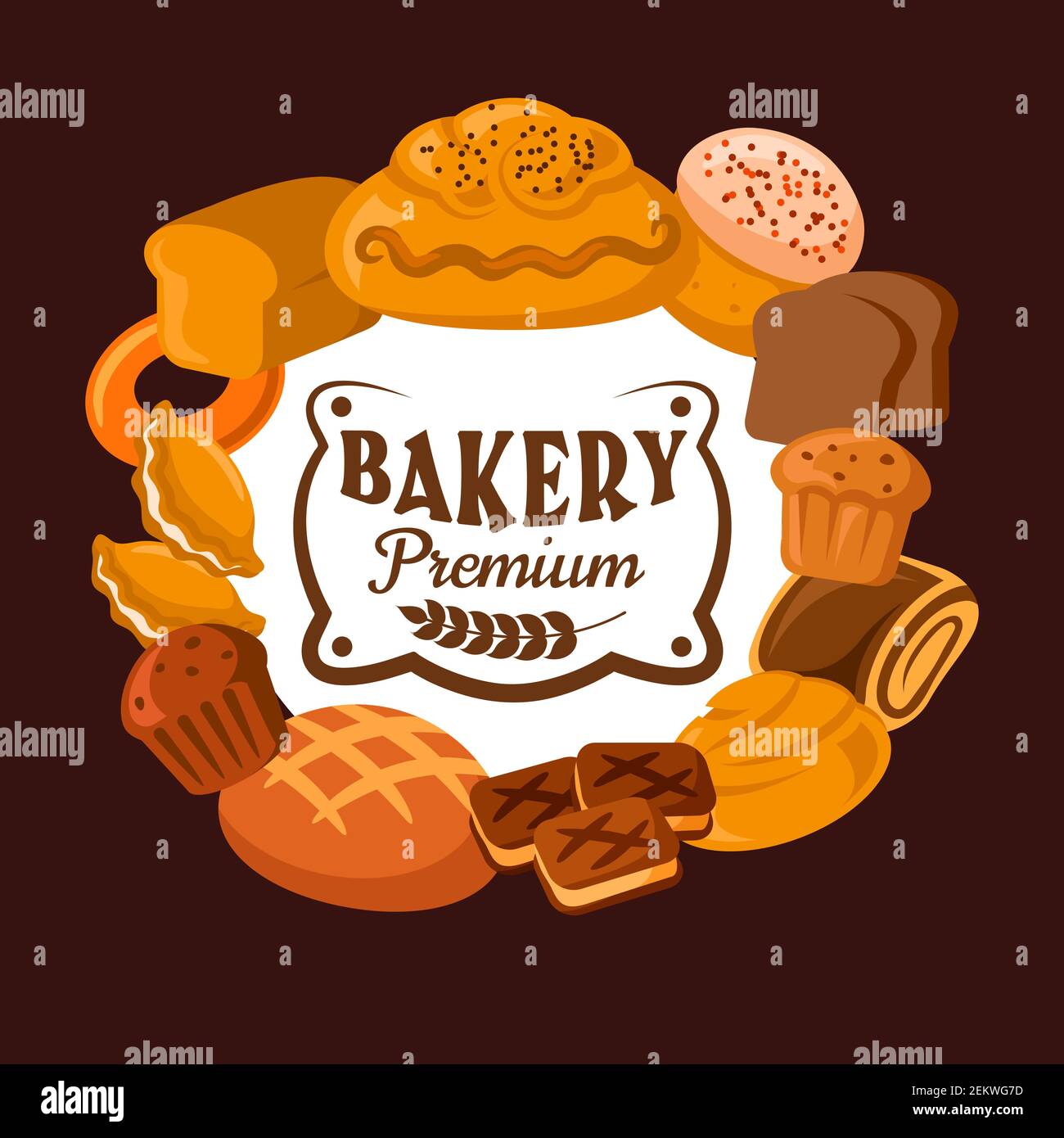 Bakery vector icon of bread and pastry shop food. Wheat and rye loaves ...