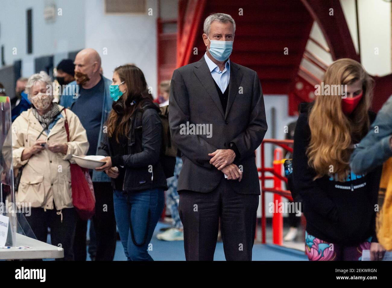 After standing in line for hours, New York City Mayor Bill de Blasio is