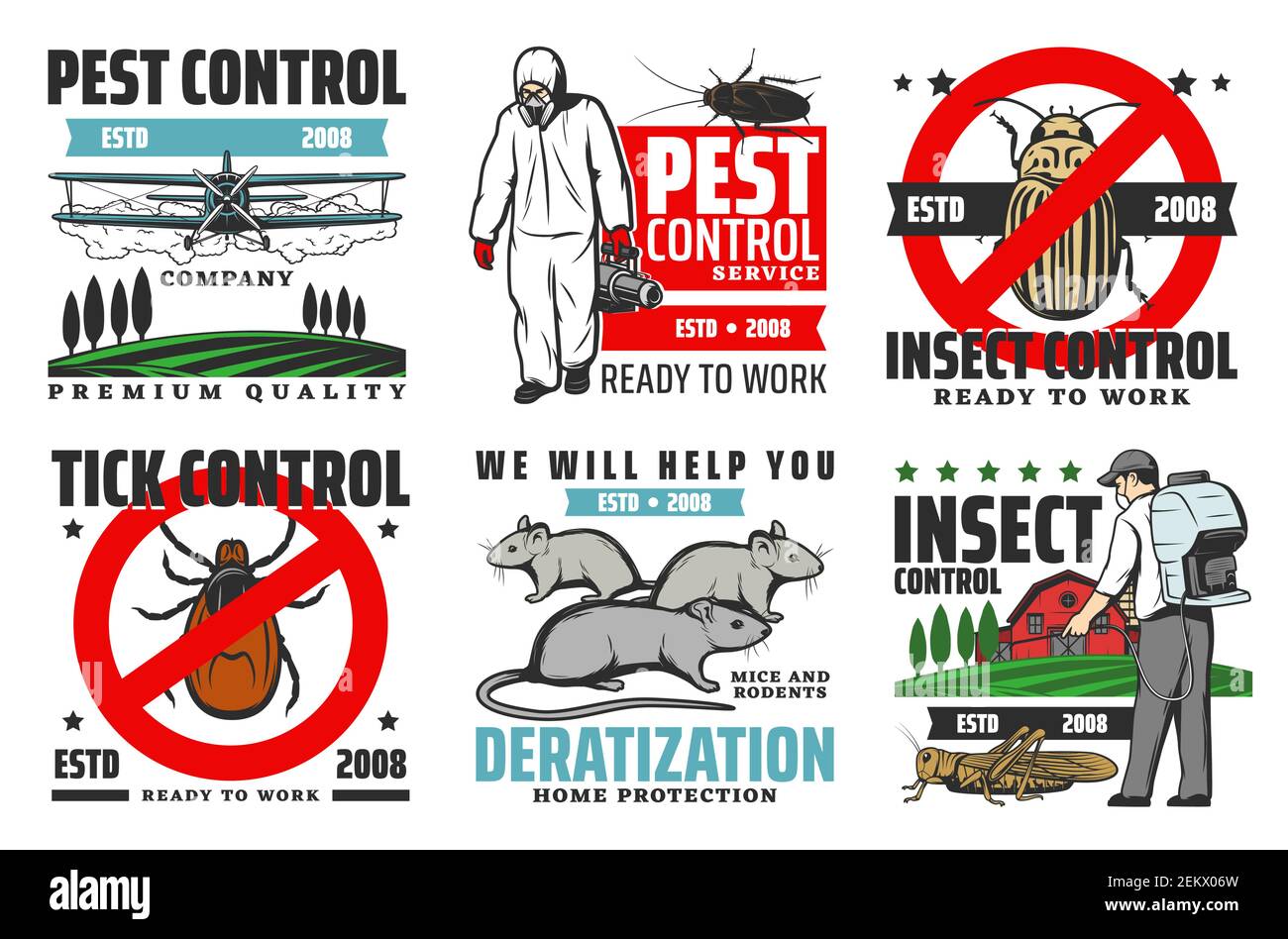Pest control service, professional extermination, home disinsection and domestic disinfection. Vector pest control fumigation and insecticide of tick Stock Vector