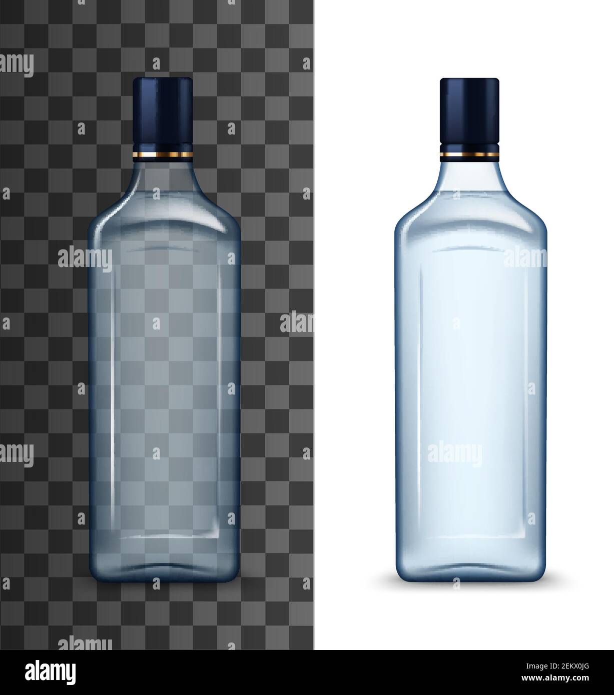 Glass vodka bottle mockup with black cap isolated on white and transparent.  Vector high spirit alcohol drink, realistic bottle of Russian vodka. Packa  Stock Vector Image & Art - Alamy