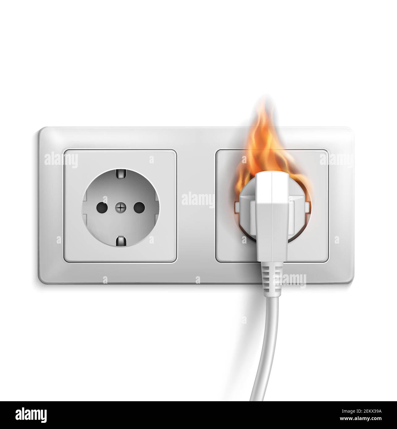 Short circuit realistic vector design with 3d electric outlet on fire