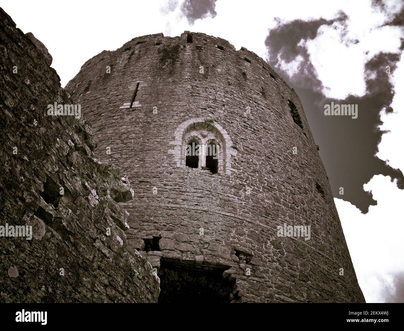 old, castle ruins, dilapidated castle, ancient, stone, medieval, fantasy, lore, king arthur, knights of the round table, grand castle, welsh castles Stock Photo