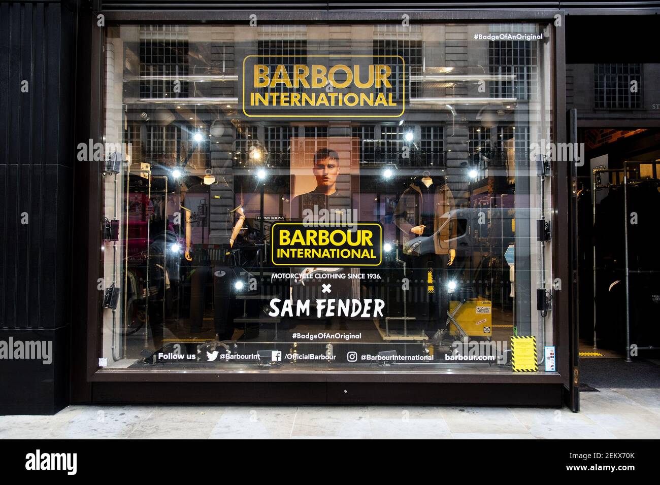Branding at the Barbour shop window in Piccadilly for the Barbour  International x Sam Fender Edit range of their clothing. (Photo by Dave  Rushen / SOPA Images/Sipa USA Stock Photo - Alamy