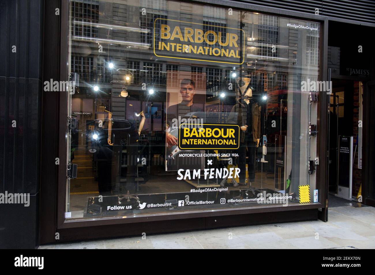 Branding at the Barbour shop window in Piccadilly for the Barbour  International x Sam Fender Edit range of their clothing. (Photo by Dave  Rushen / SOPA Images/Sipa USA Stock Photo - Alamy