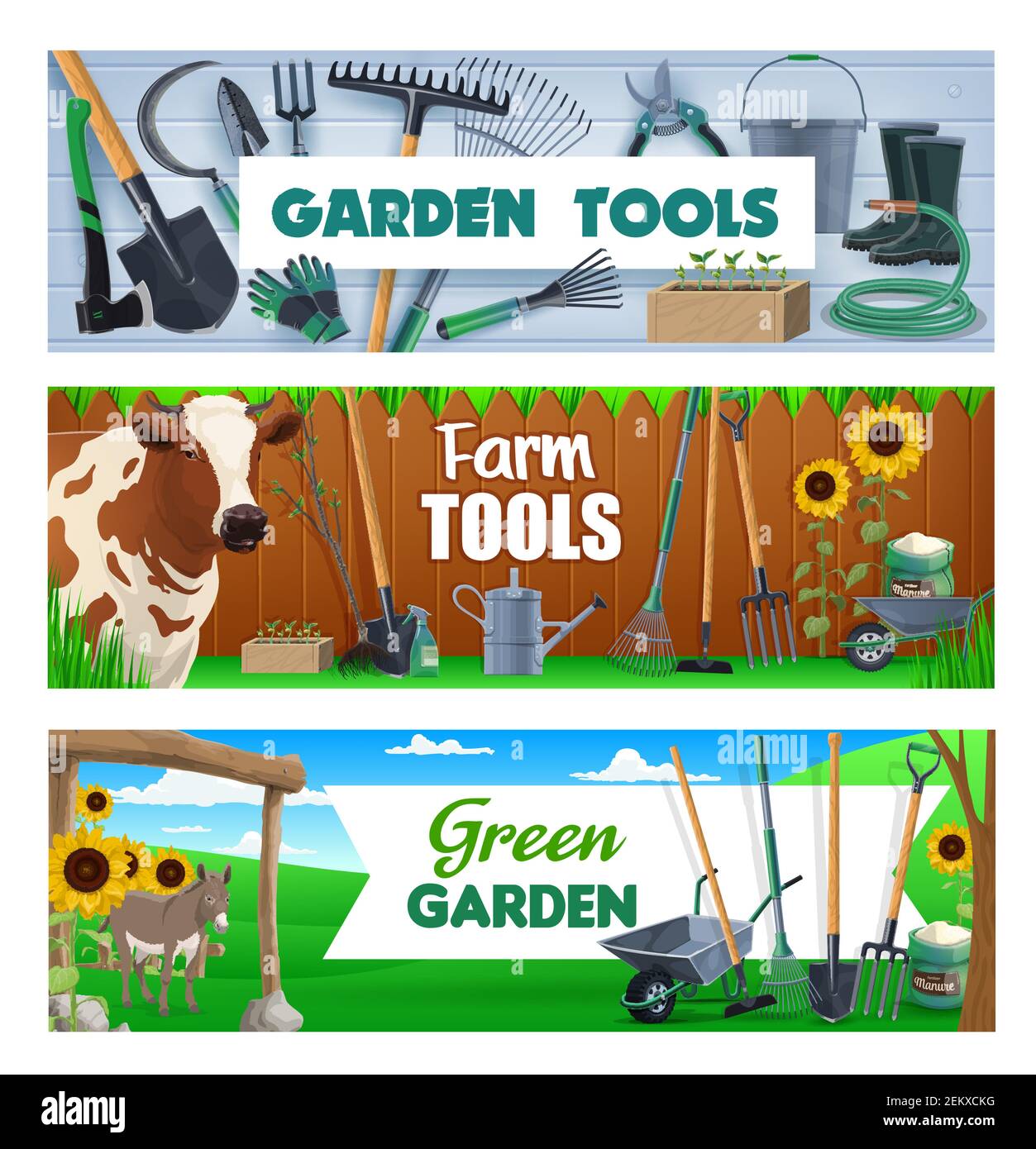 Garden and farm tools, agriculture and farming vector equipment ...