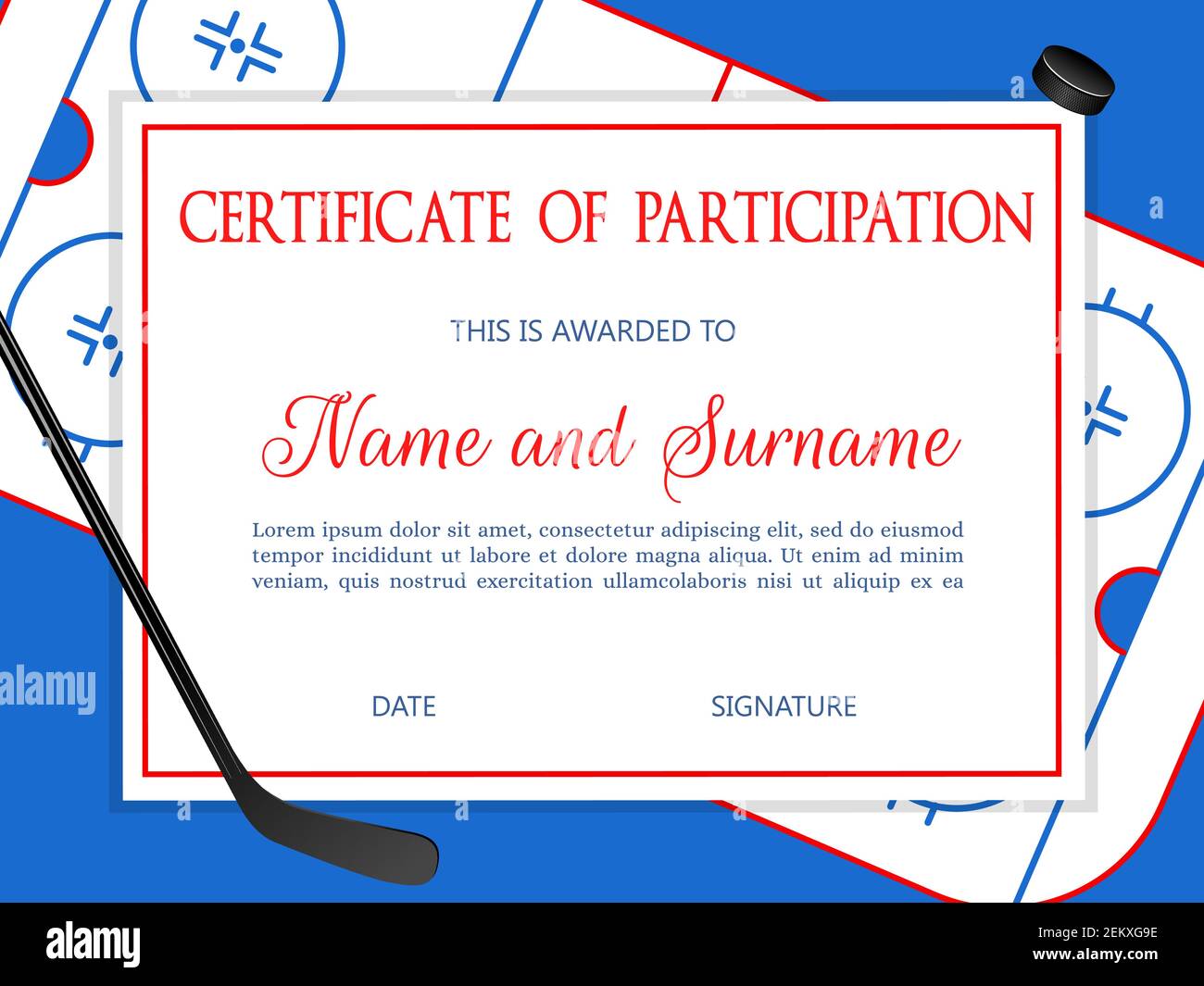 Certificate of participation in ice hockey championship. Sport