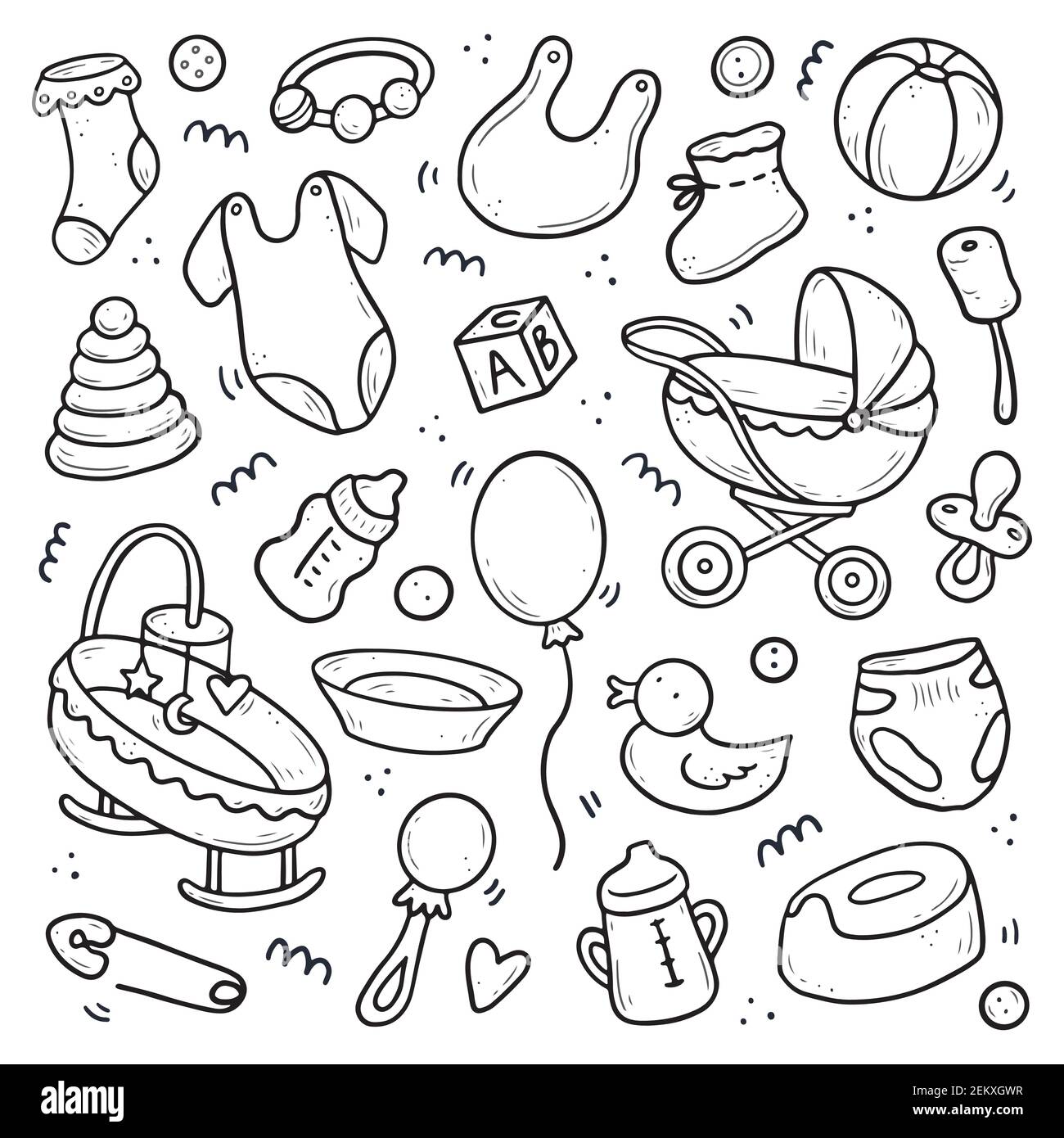 baby background. Vector seamless pregnancy pattern. for Baby Shower.  outline Stock Vector