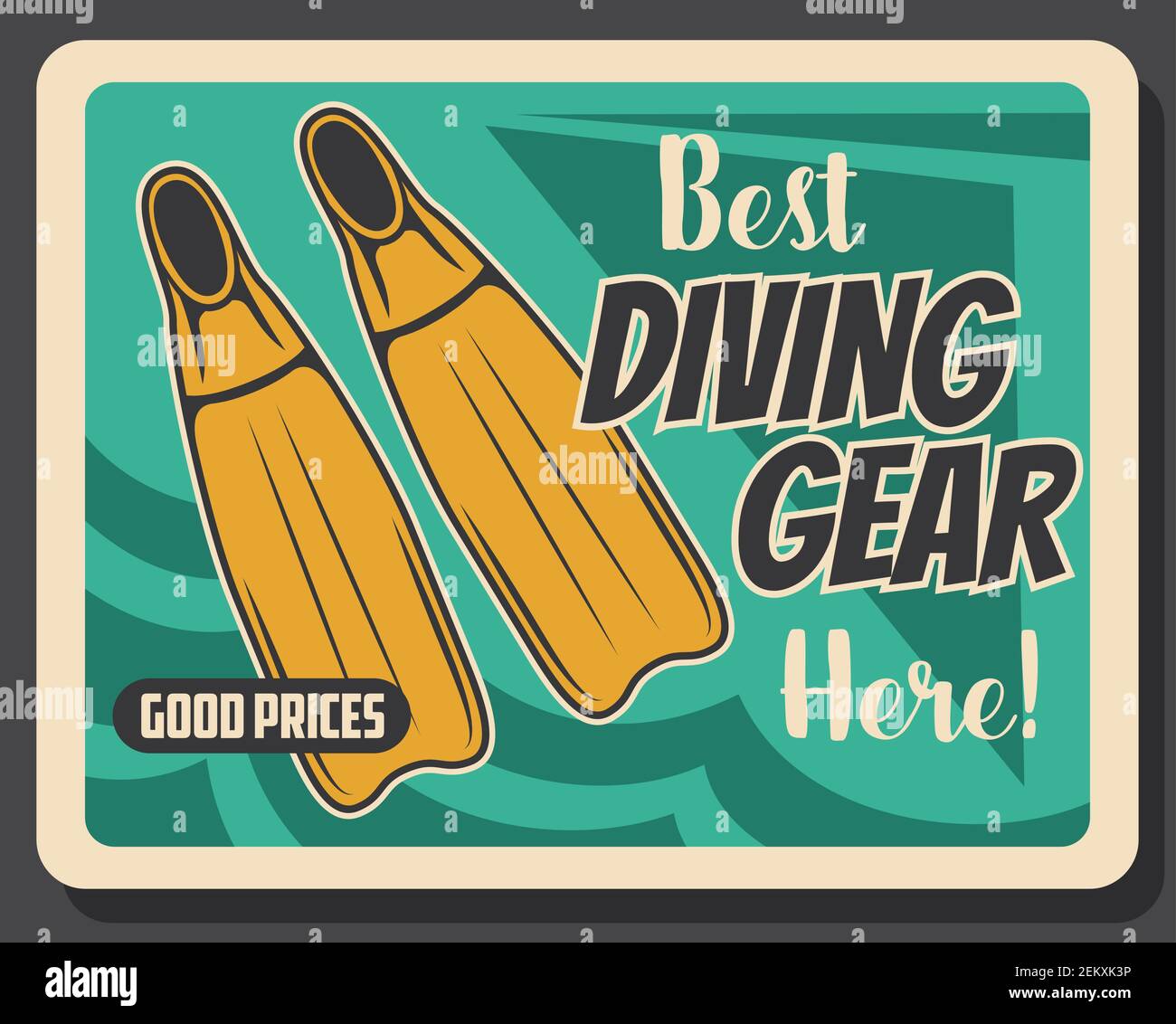 Diving professional equipment store vintage poster. Scuba dive training