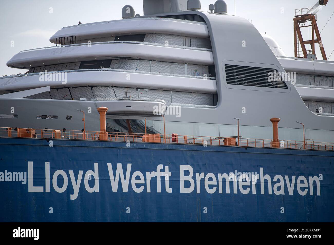 Bremerhaven, Germany. 23rd Feb, 2021. A yacht is being built at Lloyd Werft  Bremerhaven. The traditional Bremerhaven shipyard, which belongs to the  Genting Group, is to be closed at the end of