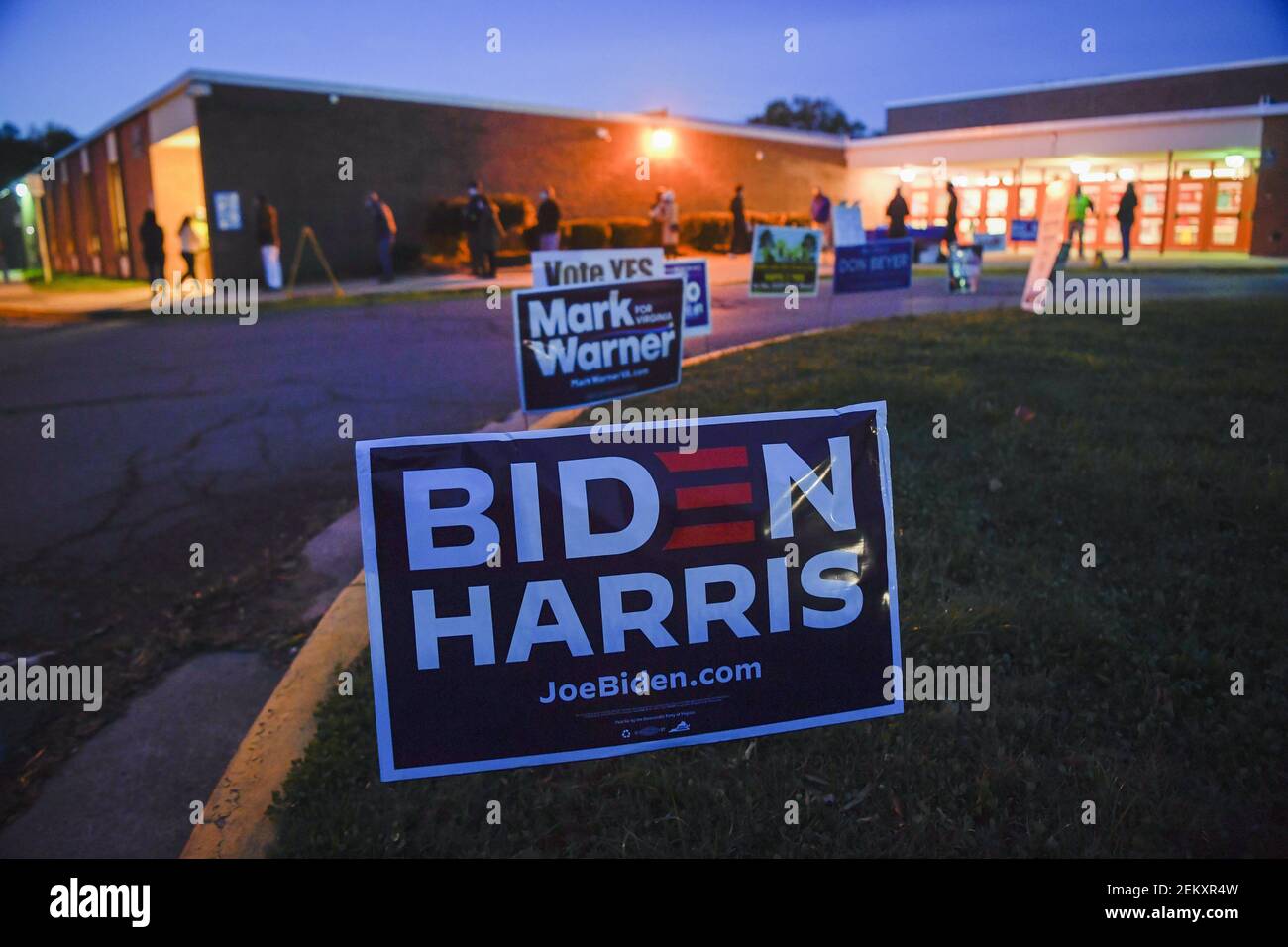 Nov 3, 2020; McLean, VA, USA ;The polls open in Virginia just past 6AM and voters line up at McLean High School in McLean, VA to begin voting on election day for the 2020 Presidential election between Democratic candidate, former Vice President Joe Biden and Republican candidate President Donald Trump. Mandatory Credit: Jack Gruber-USA TODAY/Sipa USA Stock Photo