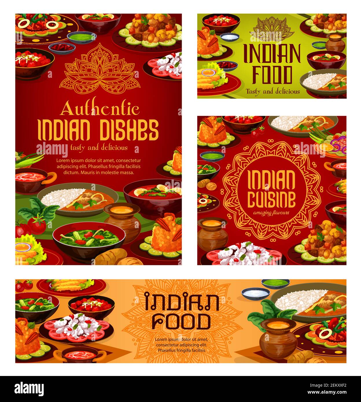 Indian cuisine restaurant menu cover, traditional India food dishes