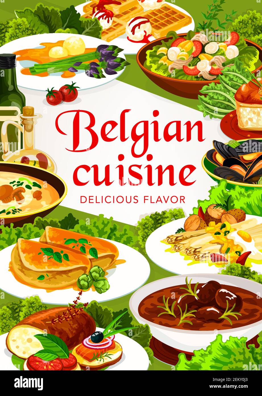Belgian Cuisine Food With Vector Meat Seafood And Vegetable Dishes belgian-cuisine-food-with-vector-meat-seafood-and-vegetable-dishes