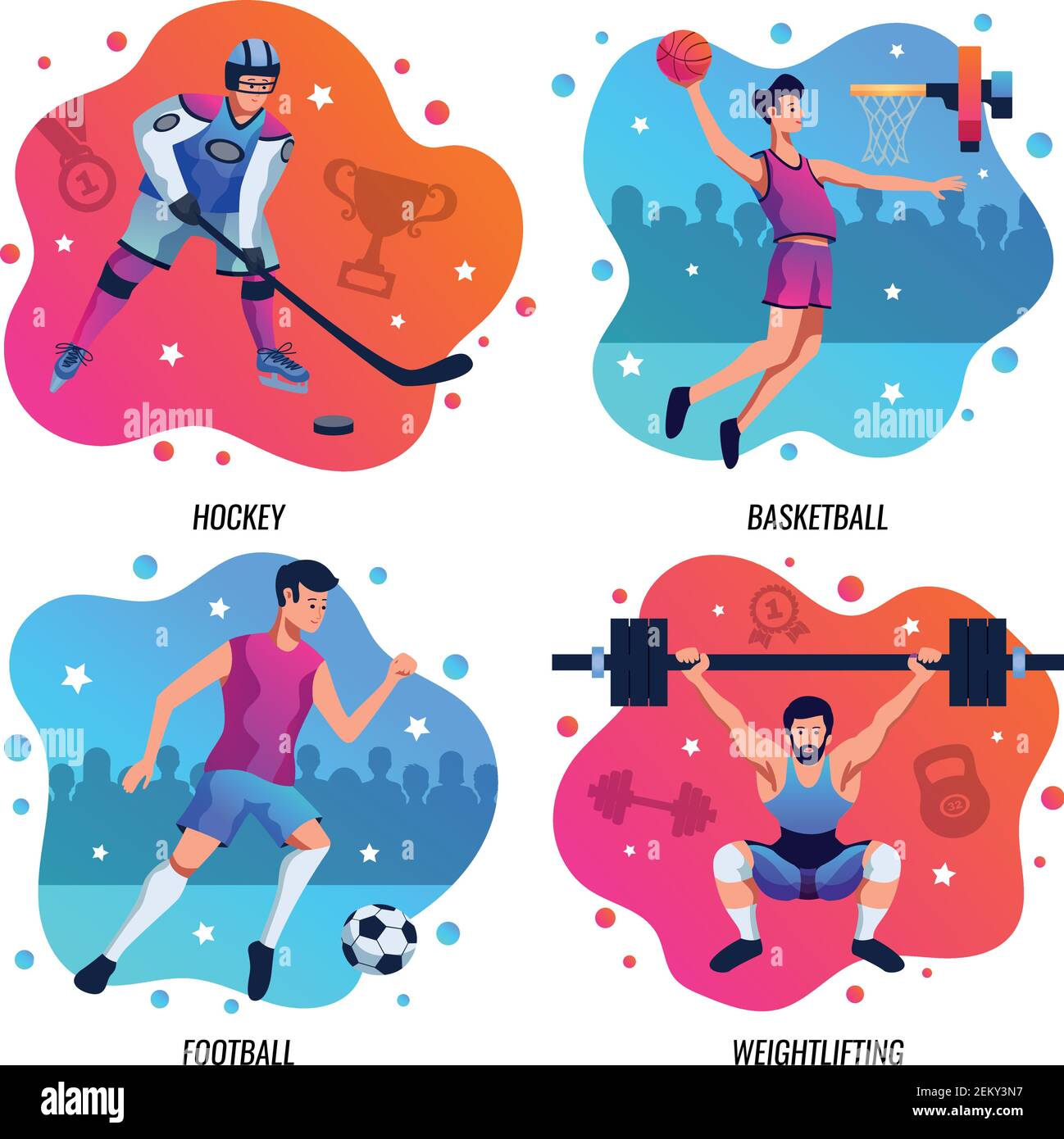 People in sport 2x2 design concept with athletes involved in hockey