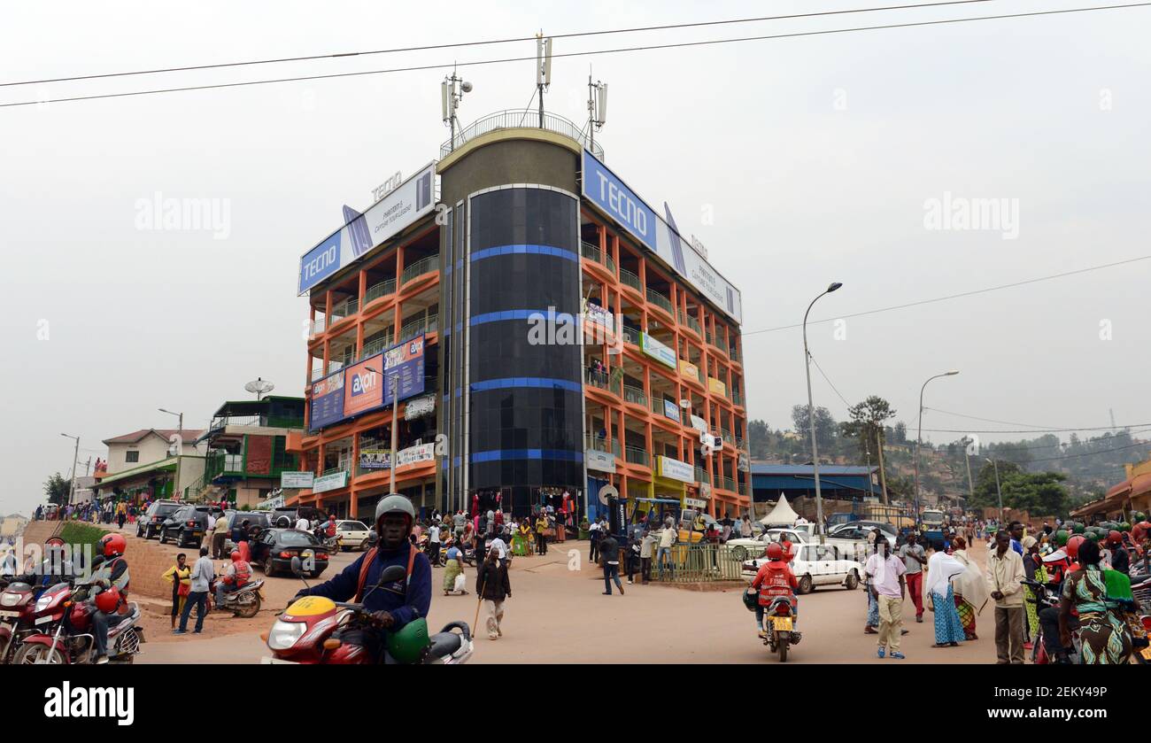 The busy streets a round the Kigali bus station. Stock Photo