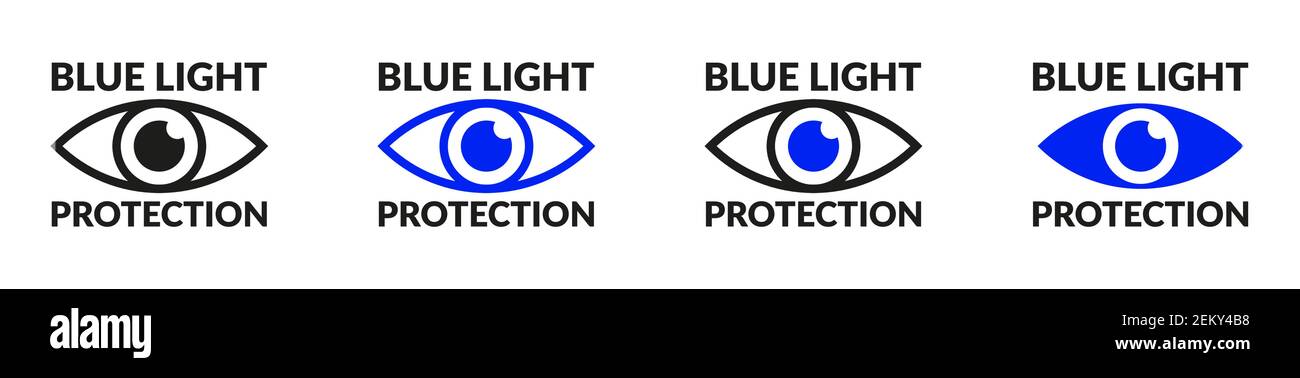 Blue light protection eye icons set. Eyes protection symbols vector collection isolated Stock Vector