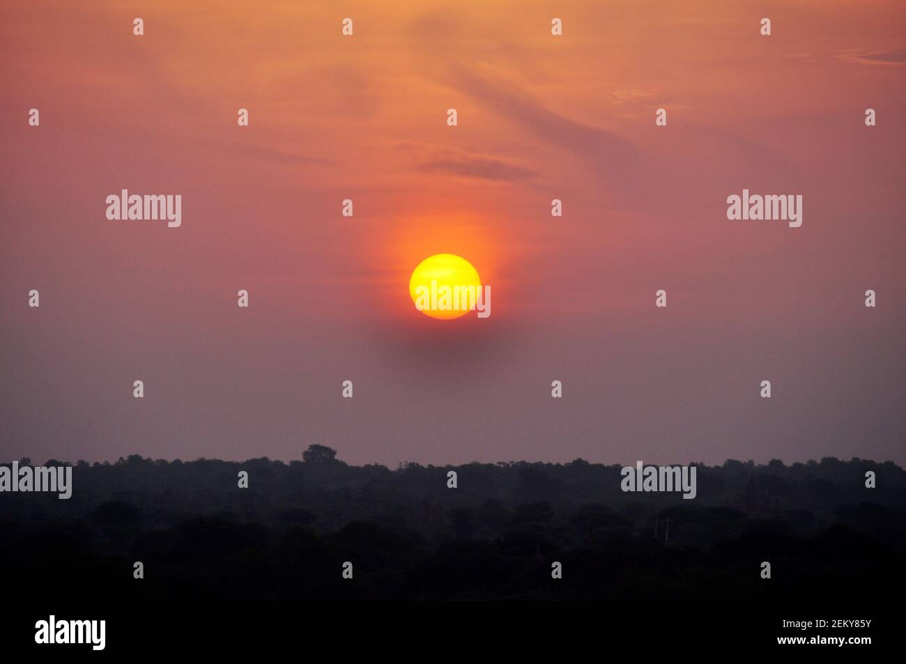 View landscape ruins cityscape World Heritage Site with over 2000 pagodas and Htilominlo temples look from Shwesandaw Paya Pagoda in morning time at B Stock Photo