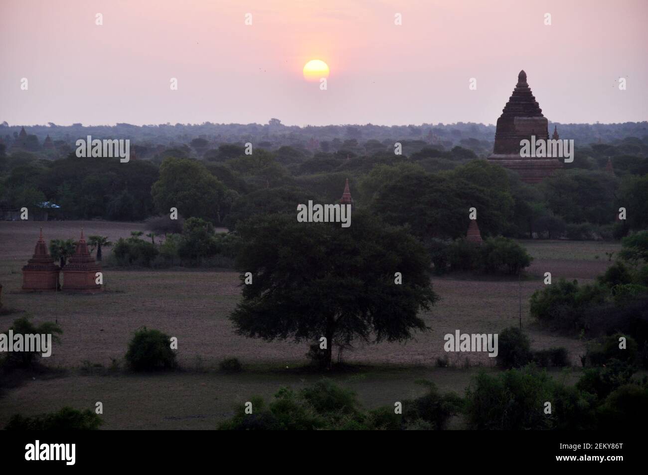 View landscape and ruins cityscape World Heritage Site with over 2000 pagodas and temples look from Mingalar Zedi Pagoda or Mingalazedi paya temple at Stock Photo