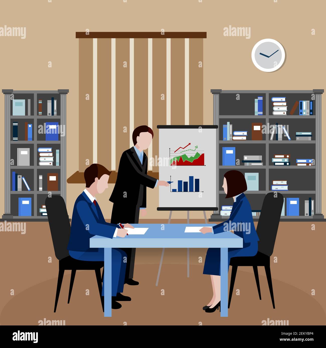 Flat design human resources background with three clerks at business ...