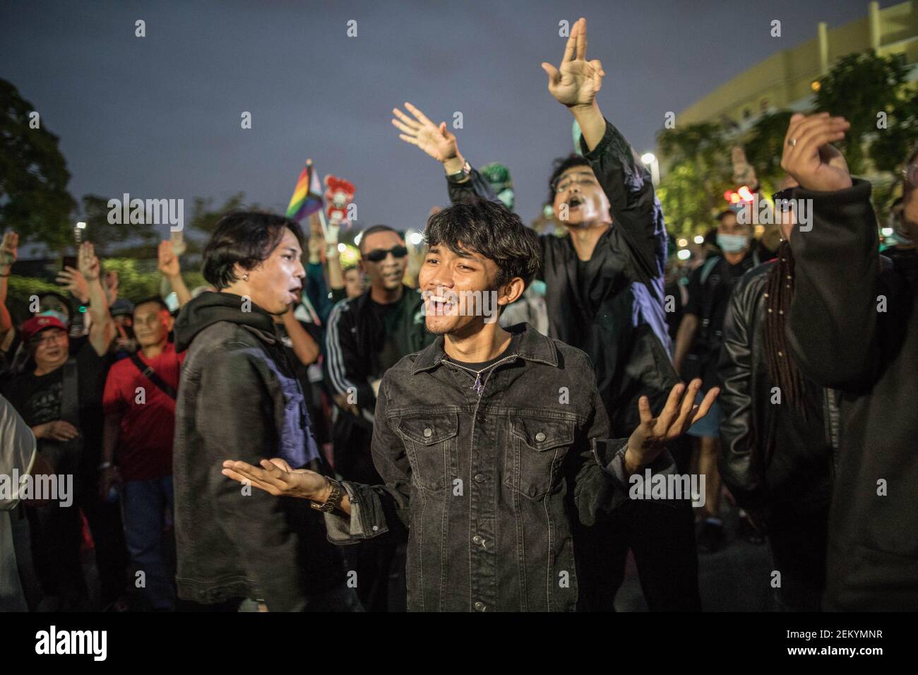 Thailand Rap group "Rap Against Dictatorship" (RAD) famous for their  anti-government songs perform as they record their new video clip during an  anti-government demonstration in the Thai Capital where pro-democracy  protesters took the streets to march ...