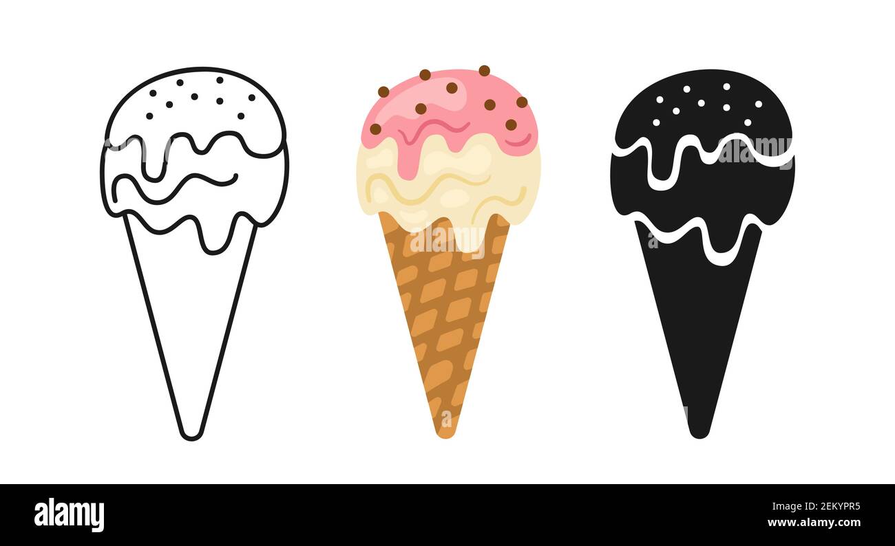 Download Vanilla Ice Cream Melts Horn Cartoon Set Line Icon And Black Glyph Style Kawaii Bright Summer Collection Sweet Fast Food Comic Sketch Cone Ice Cream Isolated Dessert Vector Illustration Stock Vector Image