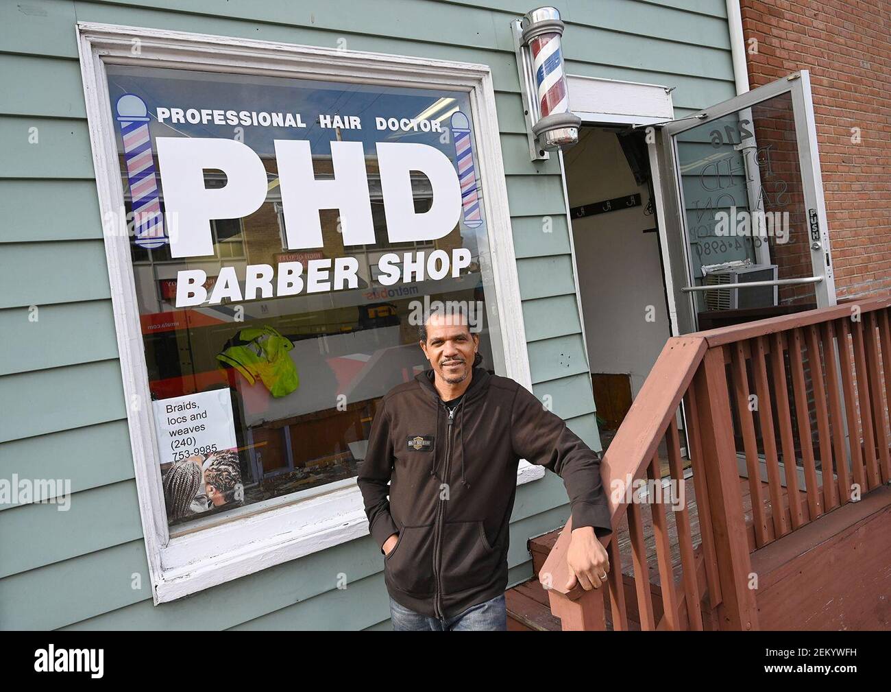 Basim Shannon, 15-year owner of PHD Salon in Laurel, at the barbershop as a  renovation project begins on Friday, Oct. 30, 2020. (Photo by Brian  Krista/Baltimore Sun/TNS/Sipa USA Stock Photo - Alamy