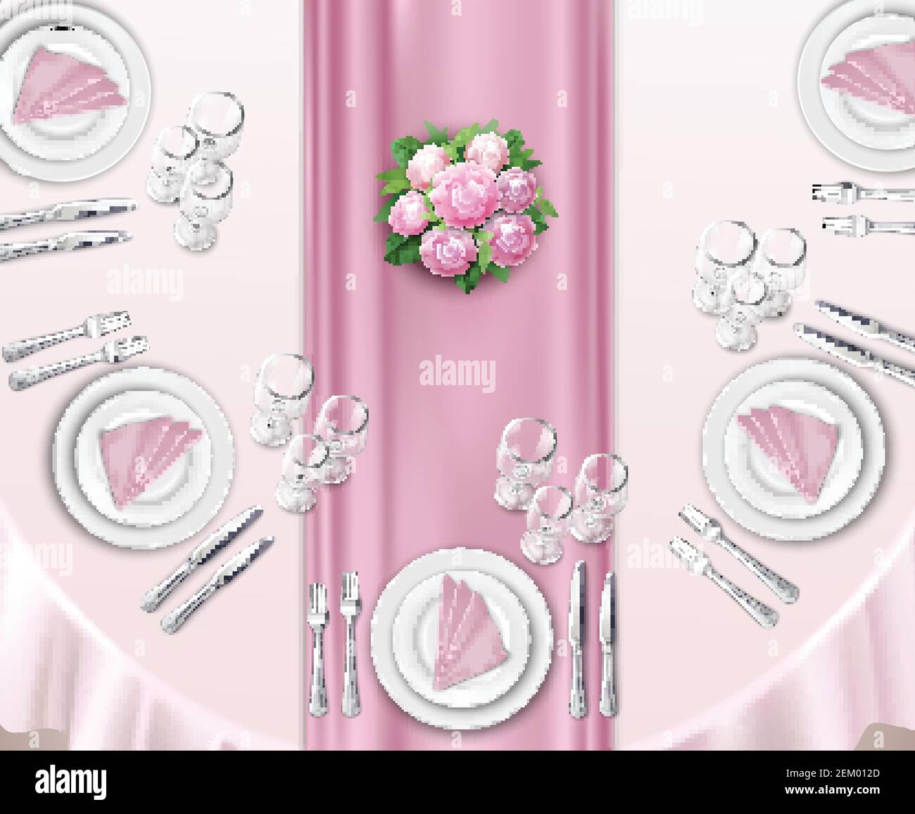 Wedding table set up realistic background with top view of oval table