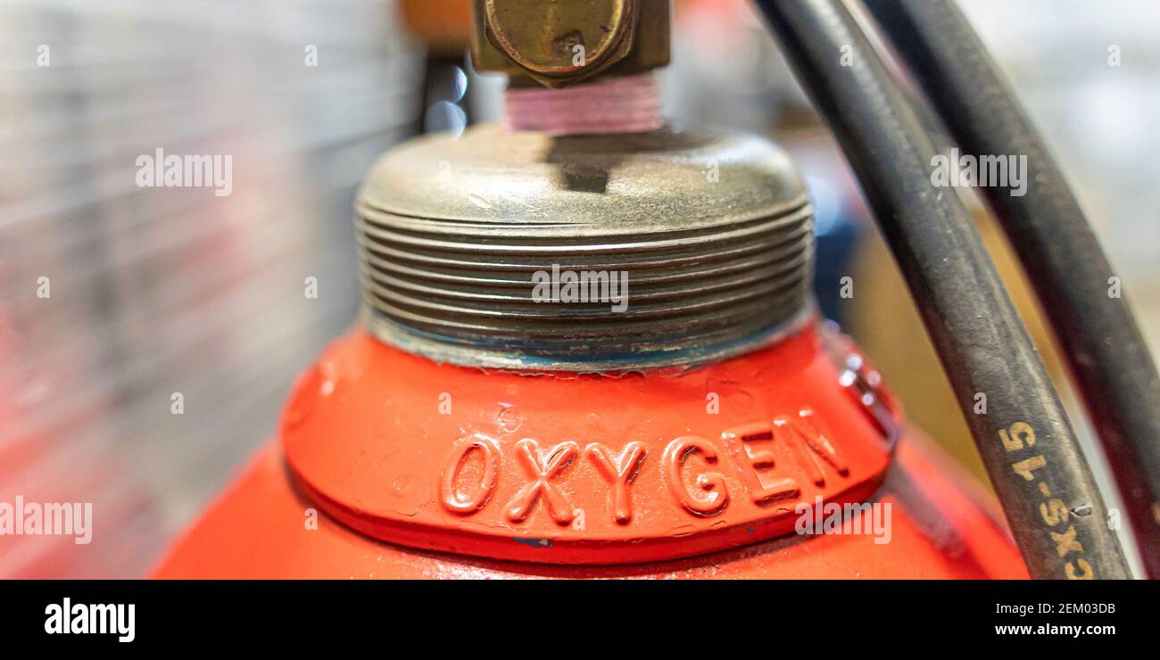 Red oxygen gas tank for industrial welding in factory Stock Photo Alamy