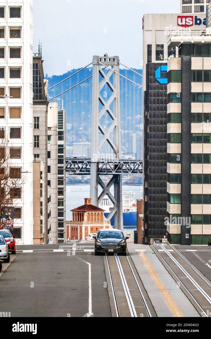 View down California Street in San Francisco Stock Photo