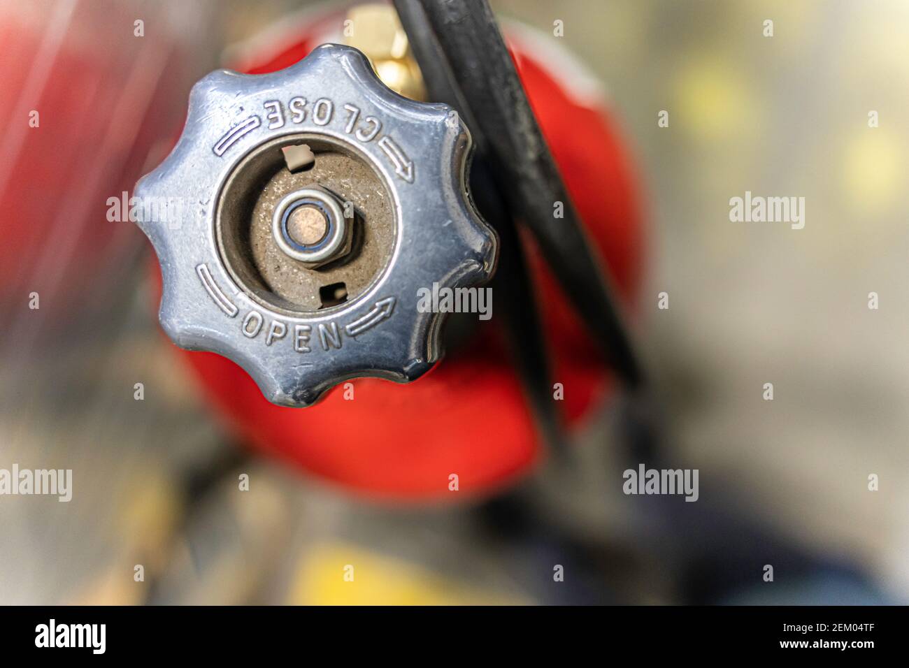 Red oxygen gas tank for industrial welding in factory Stock Photo