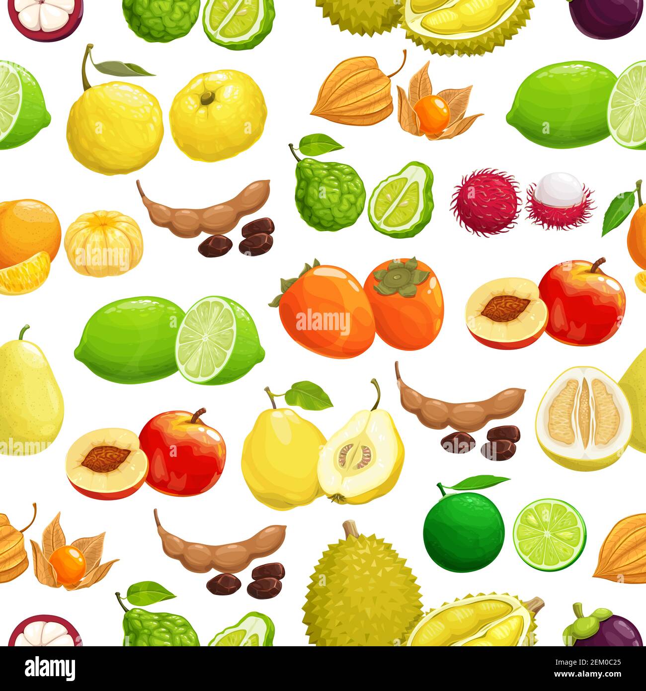 Fruits tropical pattern background, seamless fruit harvest, vector ...