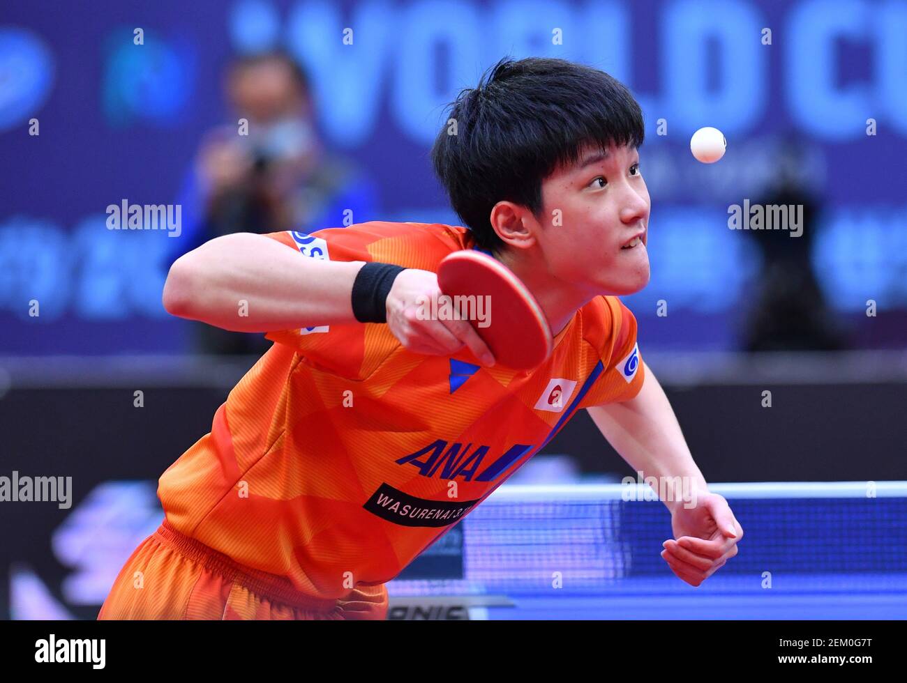 Japanese table tennis player Tomokazu Harimoto plays against Chinese
