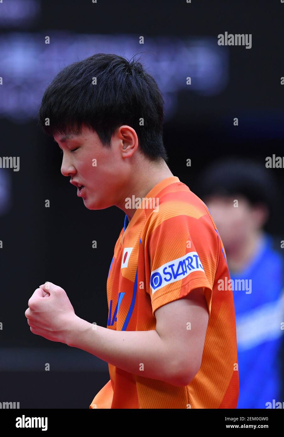 Japanese table tennis player Tomokazu Harimoto plays against South
