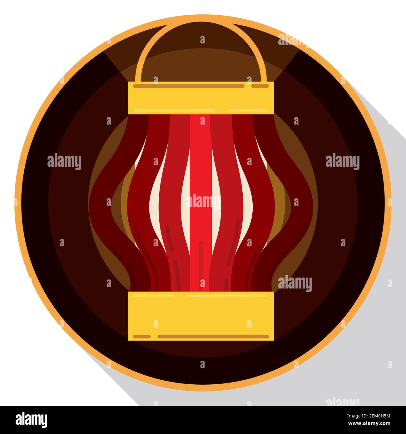 Round button with a lighted paper cup Chinese lantern in flat style and ...