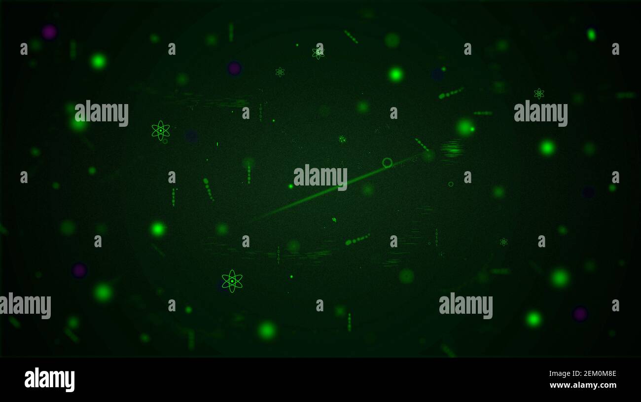 science green abstract with shining green dust particles, glowing points, and dynamic lines, global cosmos background concept, dynamic particles Stock Photo