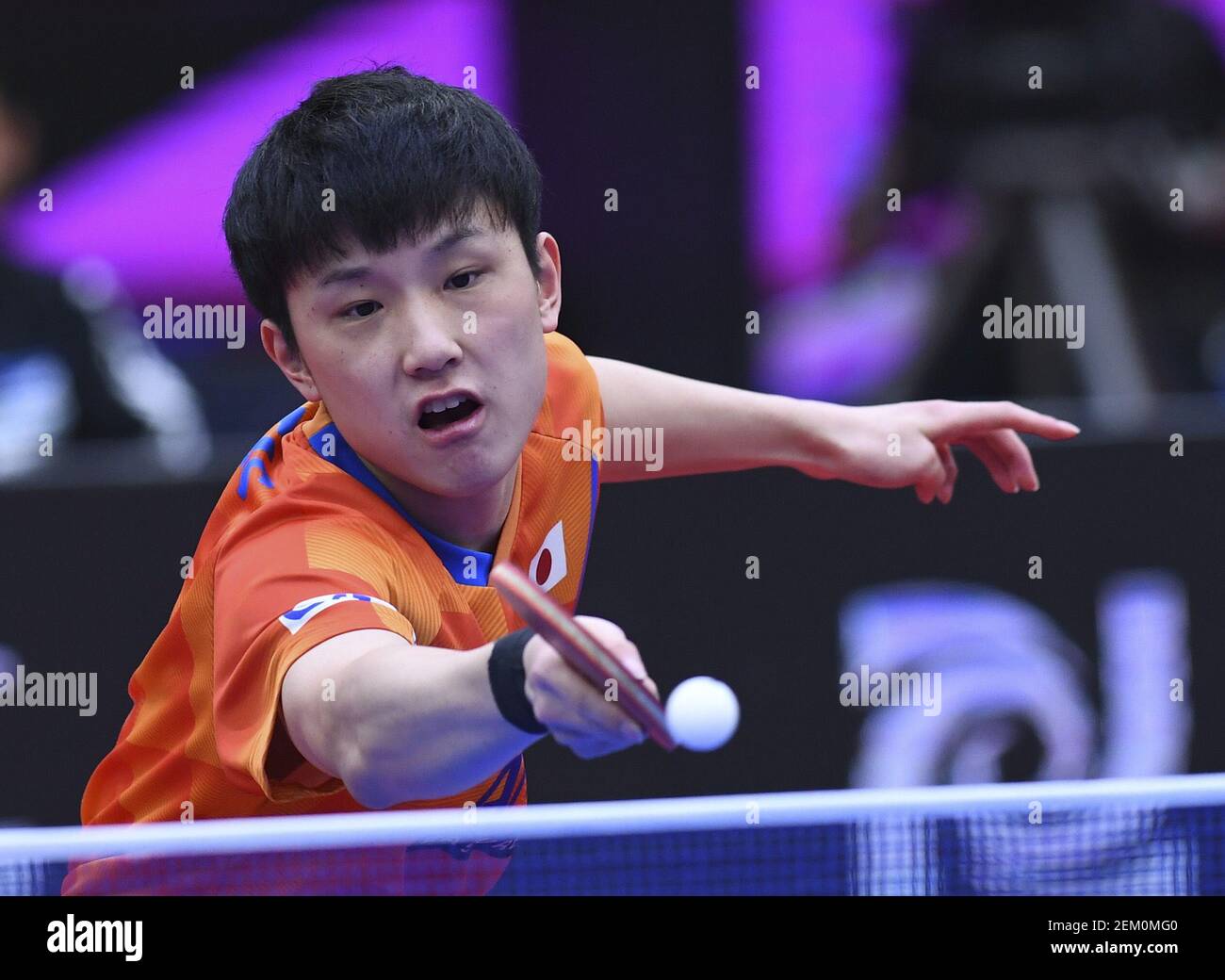 Japanese table tennis player Tomokazu Harimoto plays against South