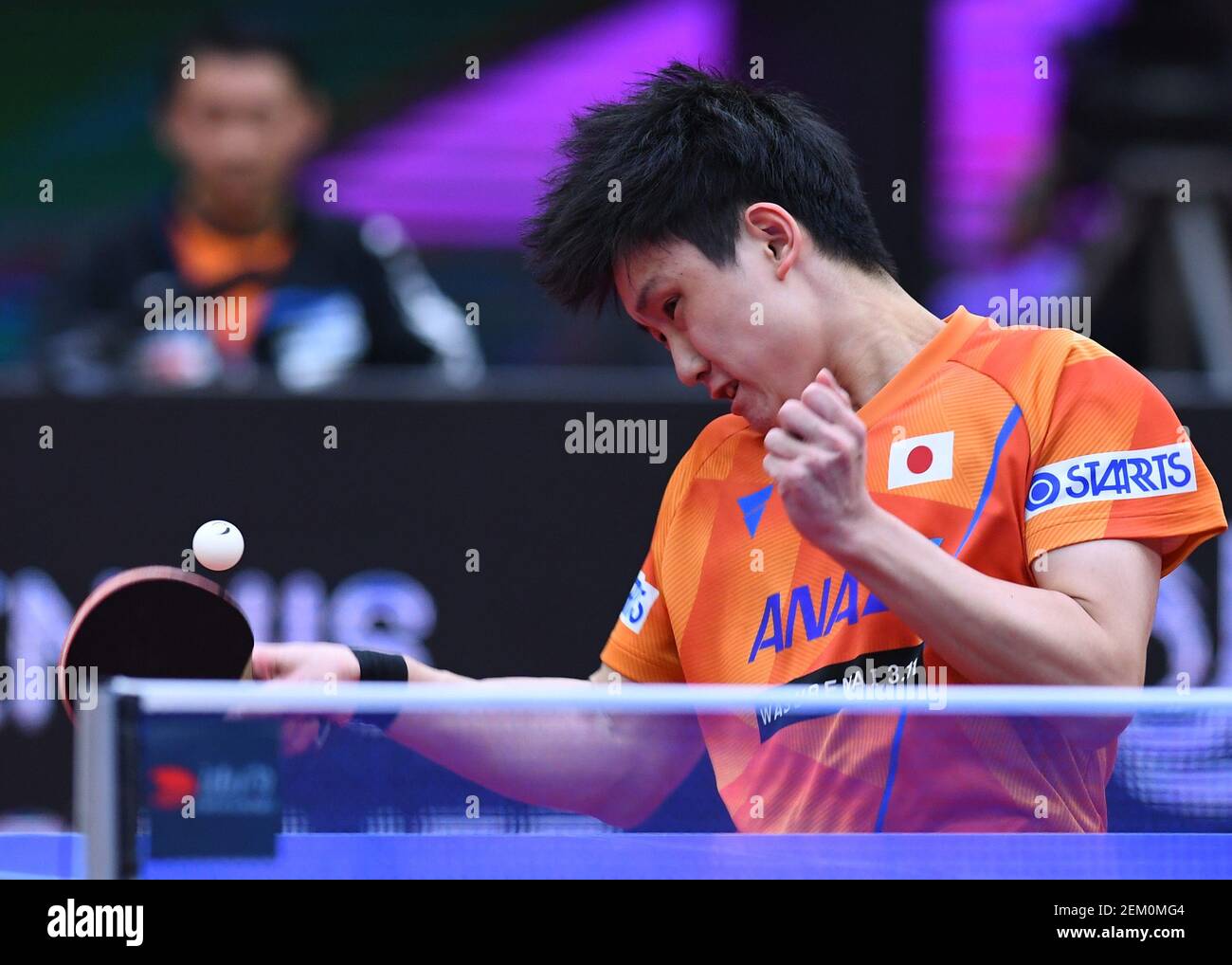 Japanese table tennis player Tomokazu Harimoto plays against South