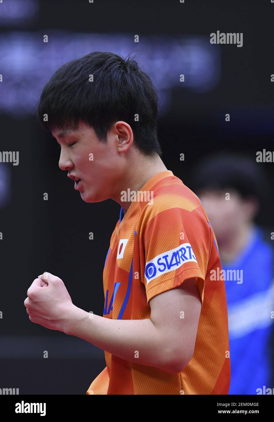 Japanese table tennis player Tomokazu Harimoto plays against South