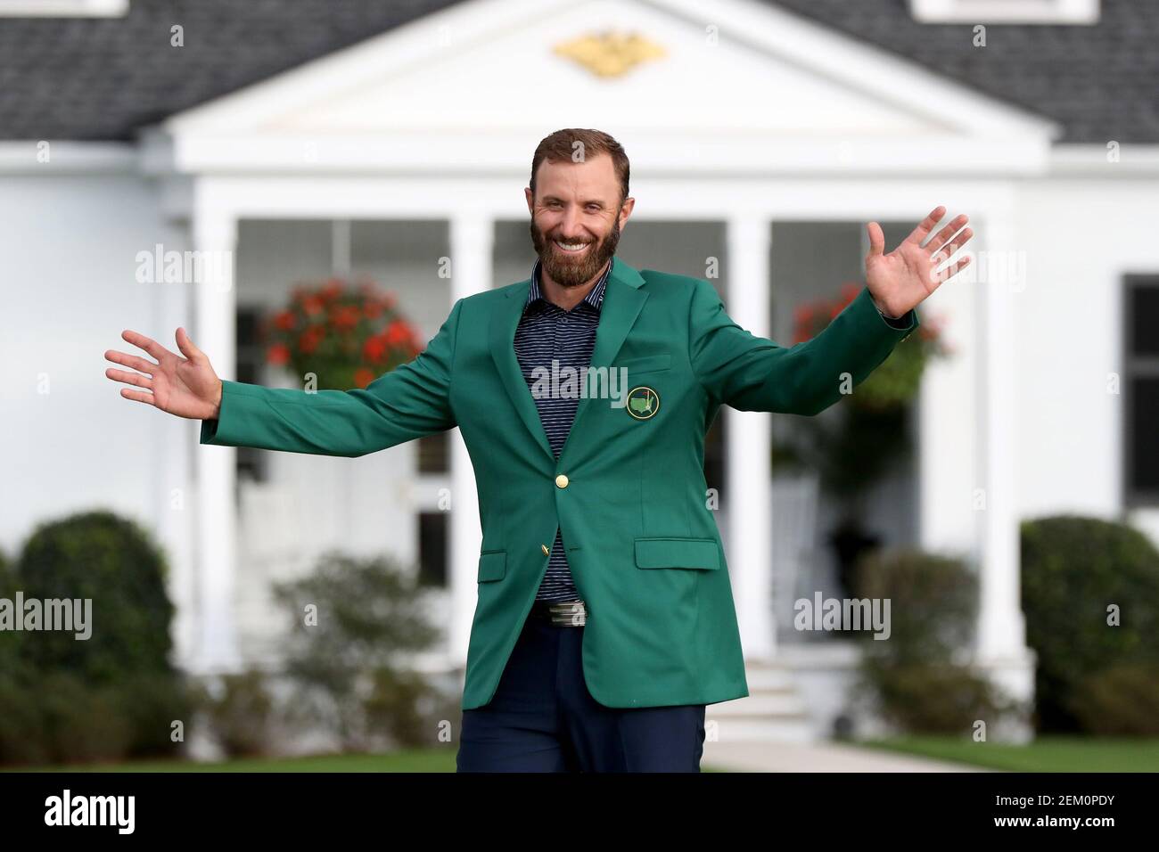Dustin Johnson reacts after being 