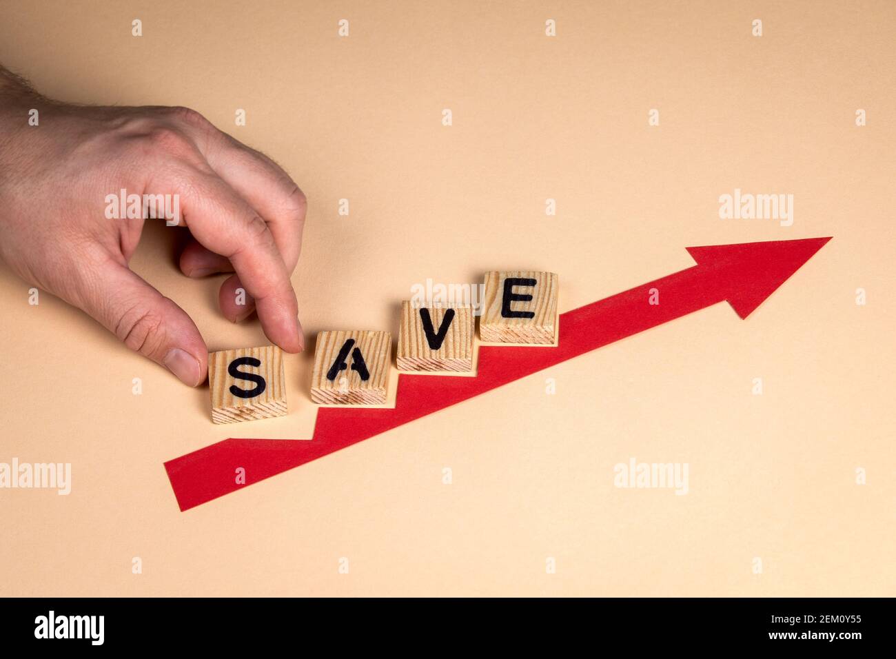 SAVE concept. Red arrow indicates the development and growth. Stock Photo