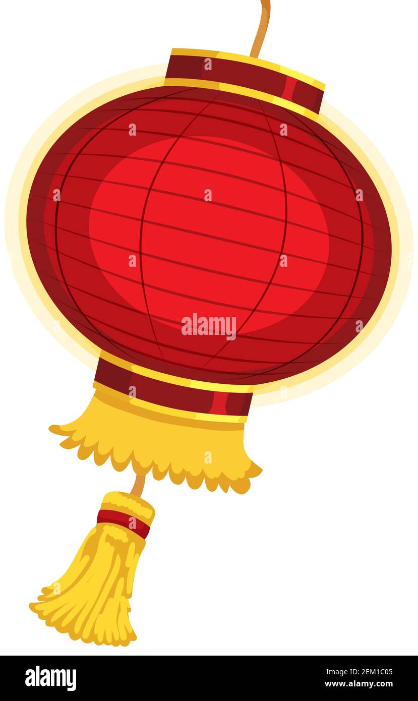 Traditional red Chinese lantern decorated with golden fringes and ...