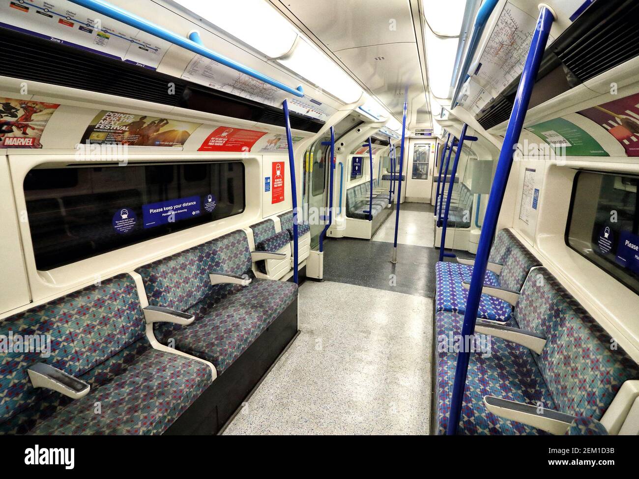 Interior view of an empty London Underground carriage. Empty trains ...