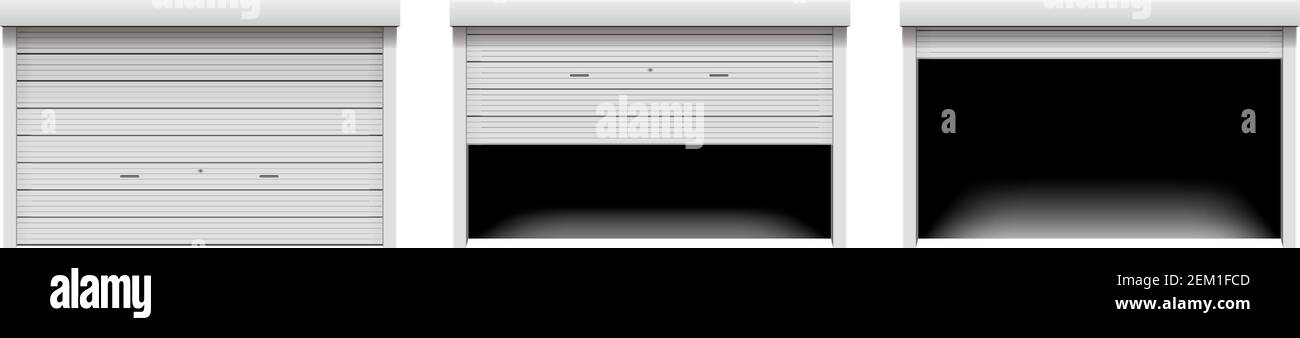 Roller shutter door vector illustration set ( closed and opened ) Stock Vector