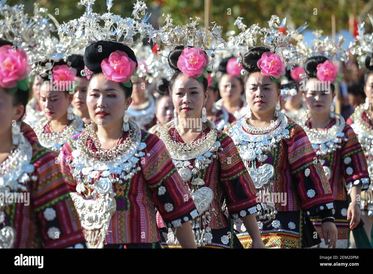 The Miao people and Dong people are dancing at the 2020 Miao New Year ...