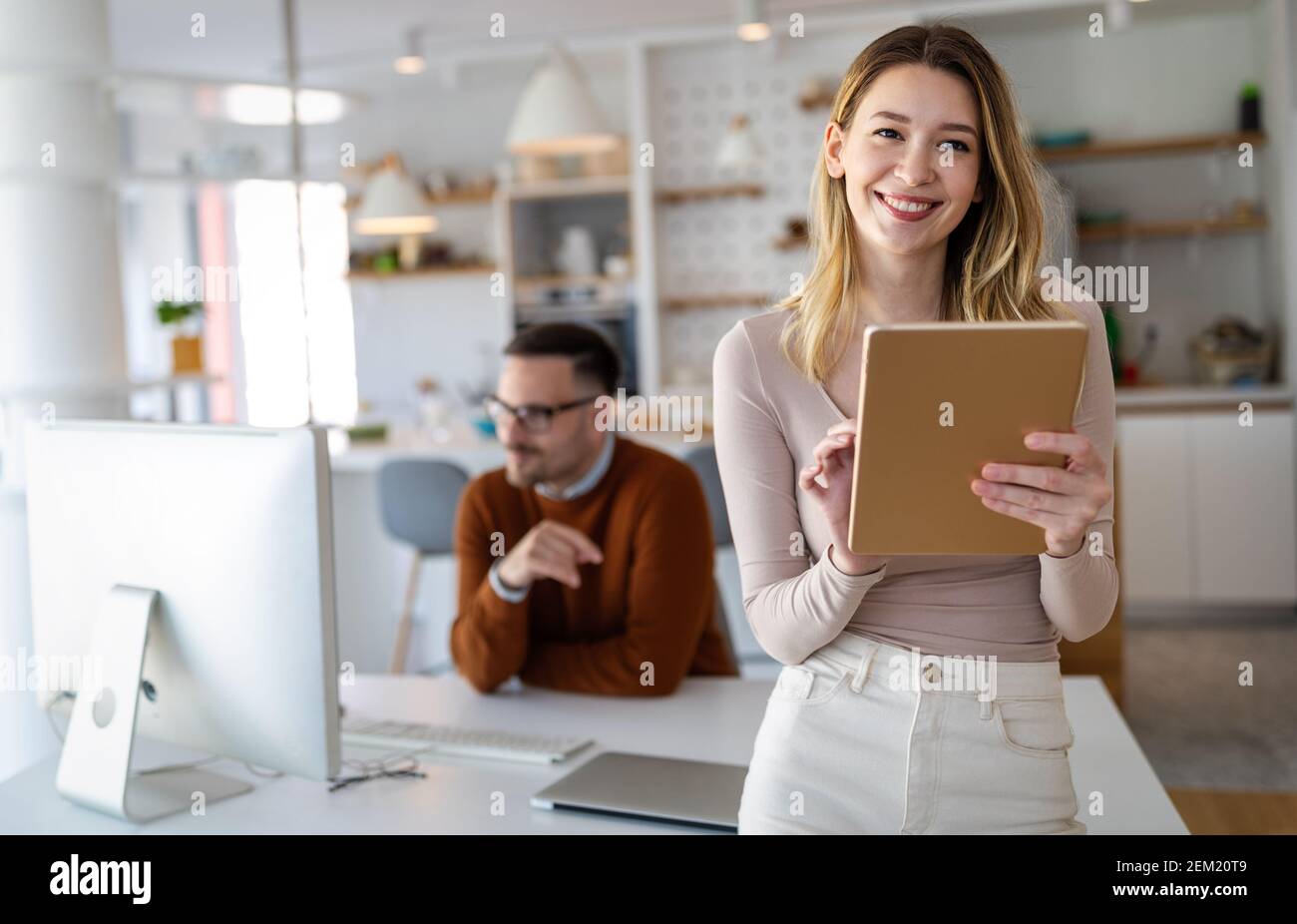 Young creative managers team working with new startup project in office Stock Photo