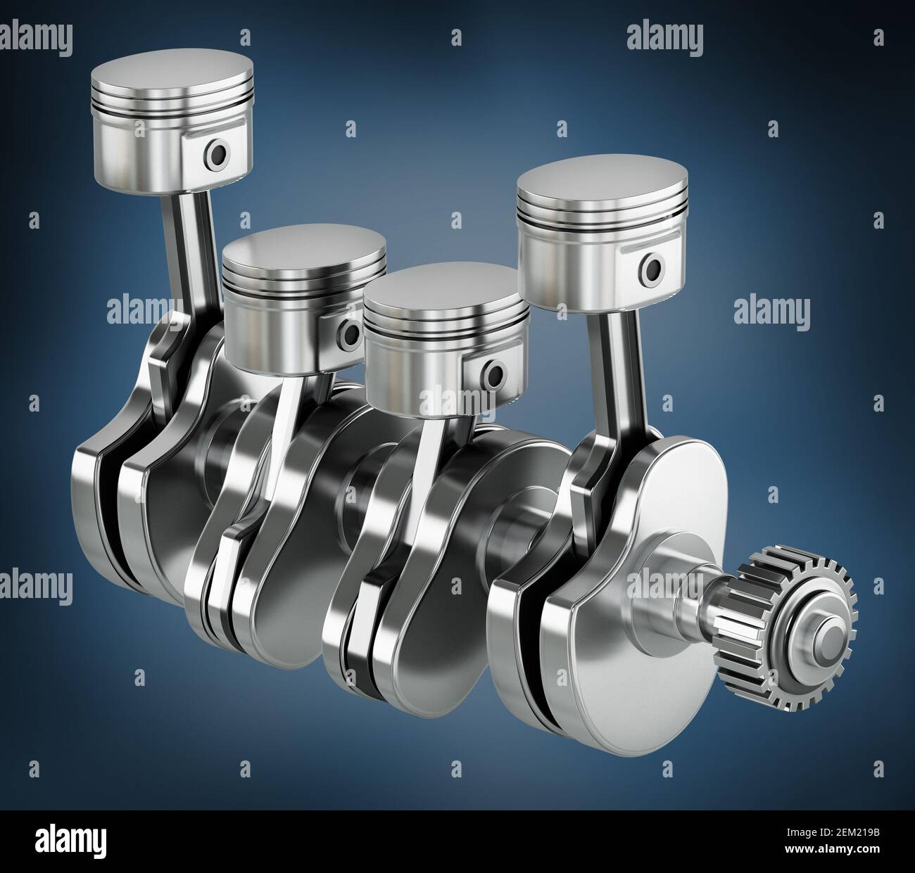 3D illustration of a car engine block and pistons. 3D illustration. Stock Photo