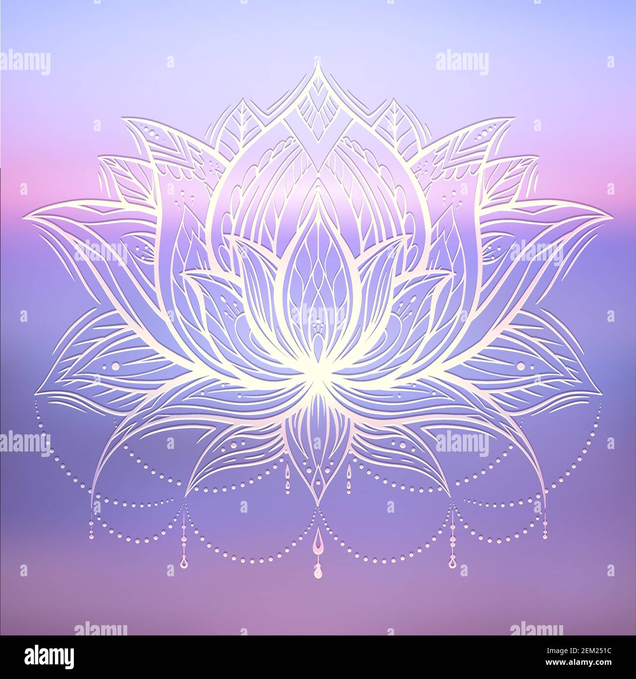 Spiritual symbol of lotus with tribal decoration on gently blurred