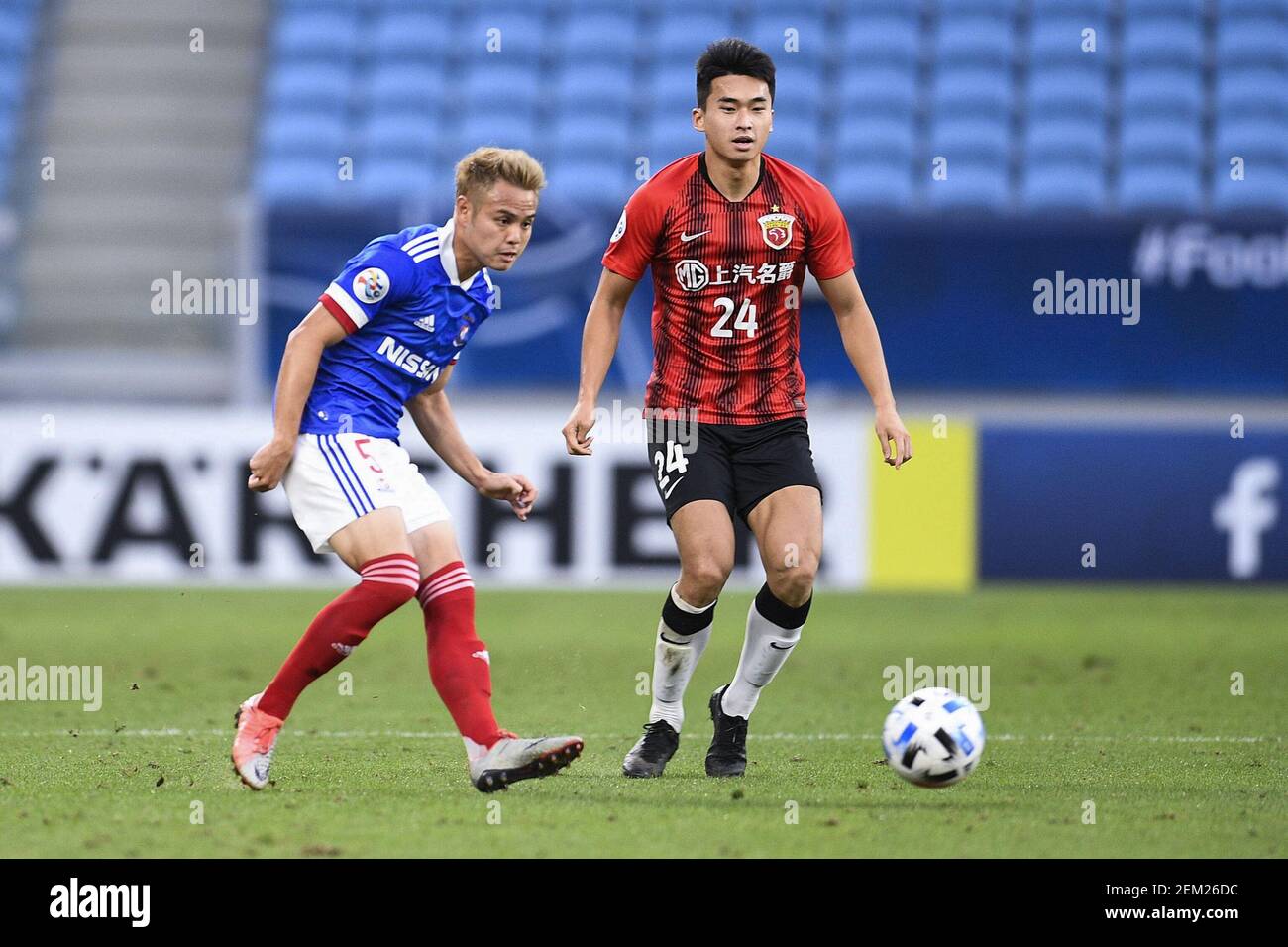 Thai Professional Footballer Theerathon Bunmathan Of Yokohama F Marinos Left Chase After The Ball During The