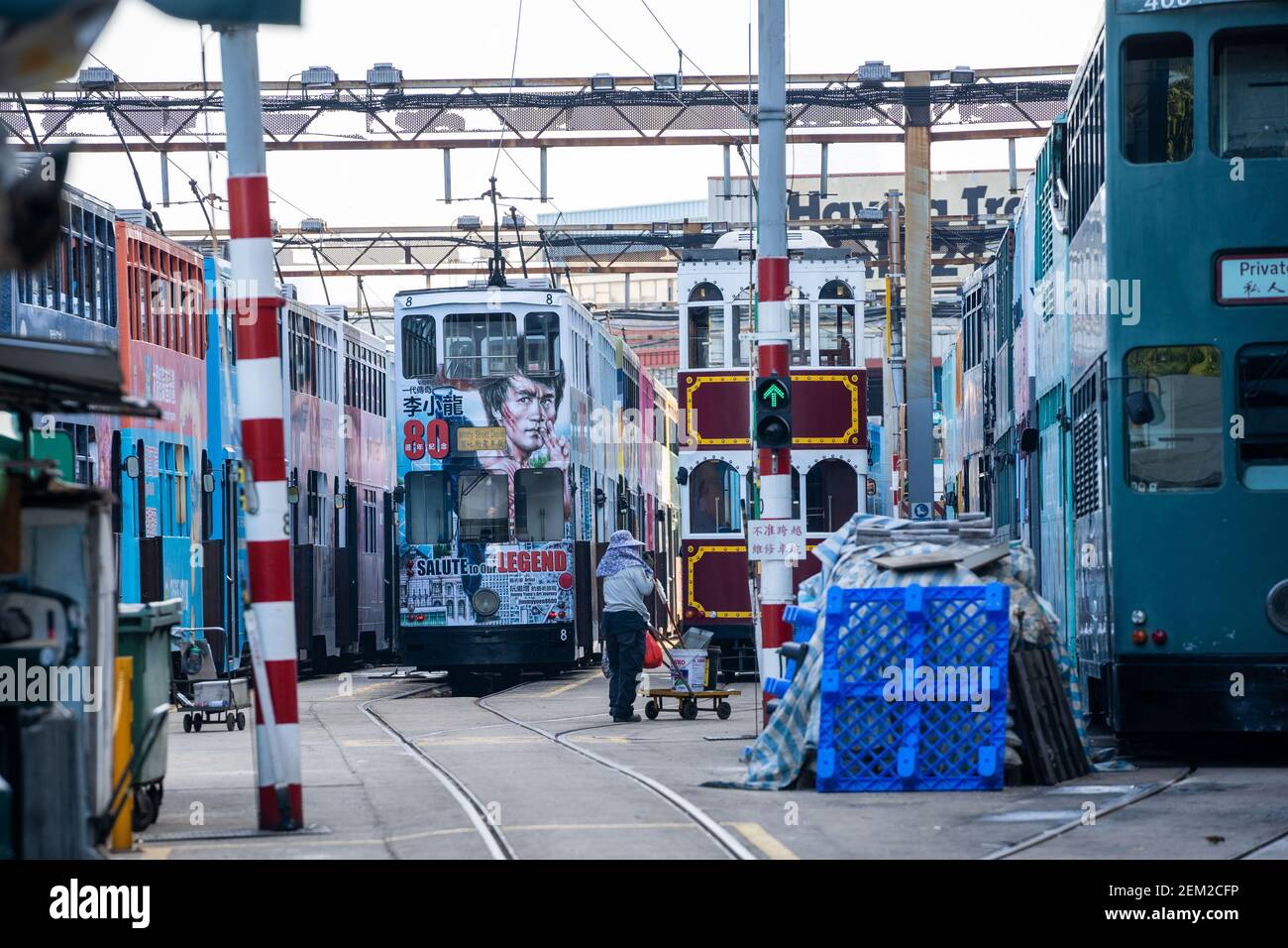 A tram renovated with Bruce Lee themed artworks to celebrate the 80th Anniversary of the birth