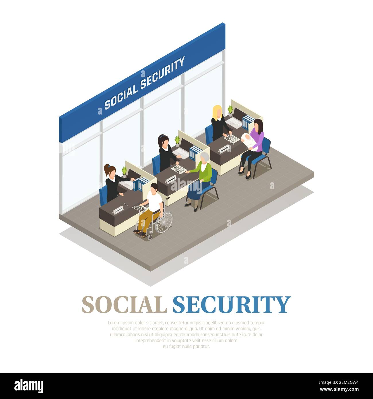 Elderly woman, disabled person and mother with infant in social